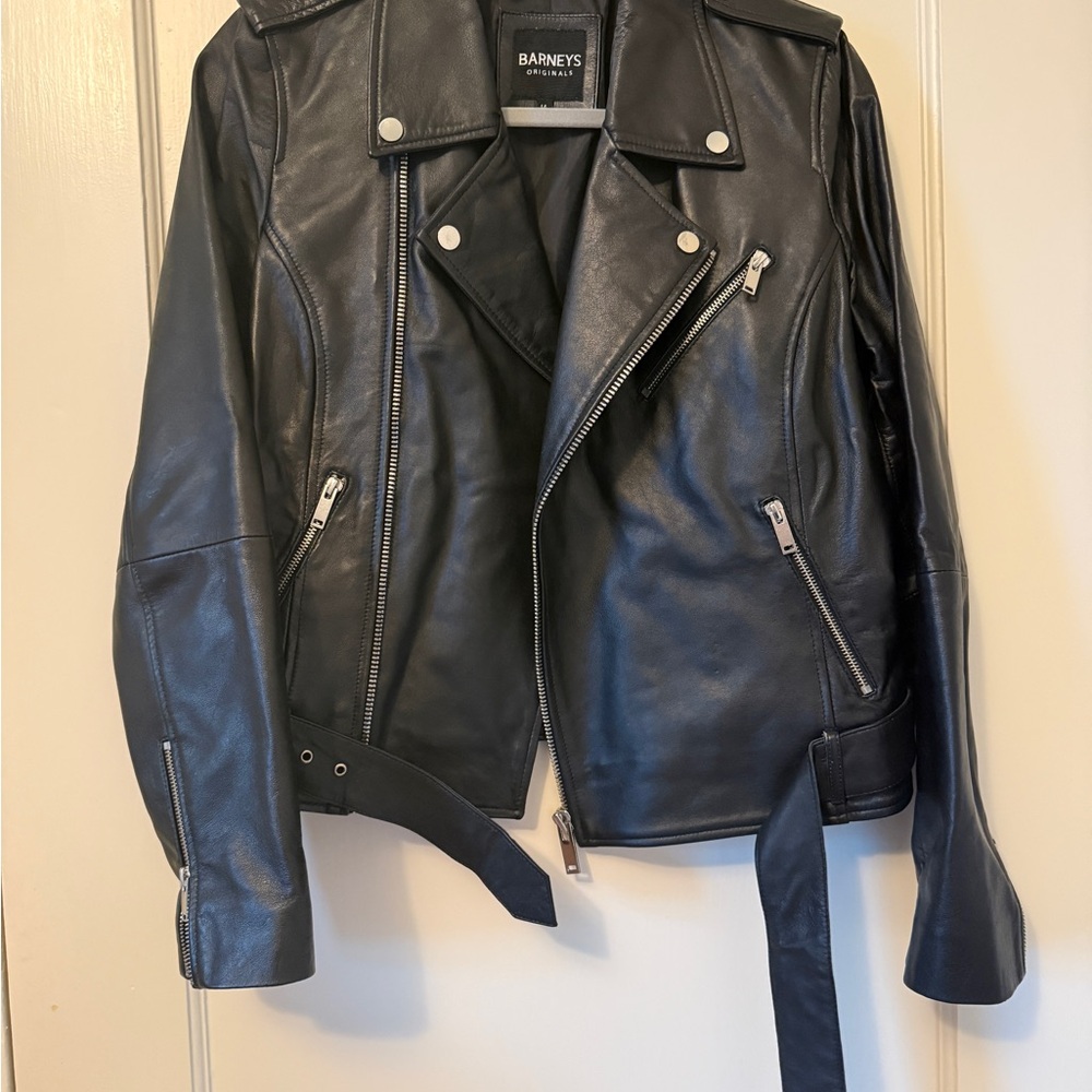Barneys New York Black Leather Biker Jacket